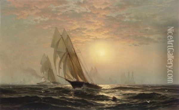 The Madeleine's Victory Over The Countess Of Dufferin, Third America's Cup Challeger, August 11 Oil Painting - Edward Moran