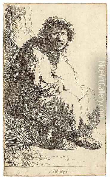 A Beggar seated on a Bank Oil Painting - Rembrandt Van Rijn