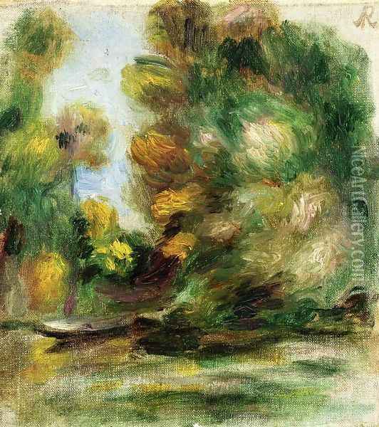 Banks Of The River A Boat Oil Painting - Pierre Auguste Renoir