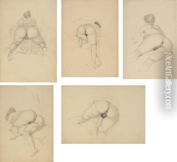 Five Erotic Drawings Oil Painting - Mihaly von Zichy