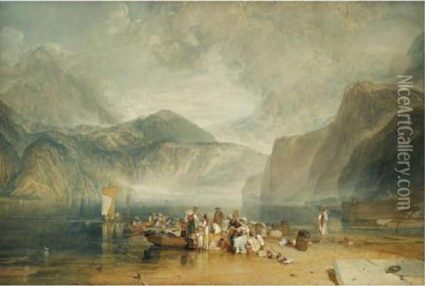 Lake Of Lucerne, From The 
Landing Place At Fleulen, Looking Towards Bauen And Tell's Chapel, 
Switzerland Oil Painting - Joseph Mallord William Turner