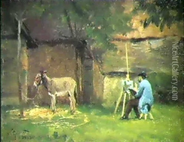 Der Maler Ernest Hareux Vor Seiner Stafflei Oil Painting - Victor Gabriel Gilbert