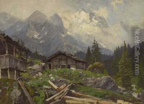 Bergbauernhof Im Berner Oberland Oil Painting - Georg Macco