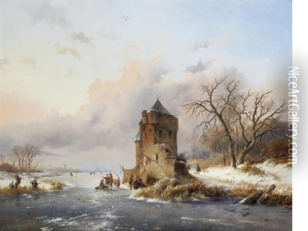 A Winter's Evening Oil Painting - Frederik Marinus Kruseman