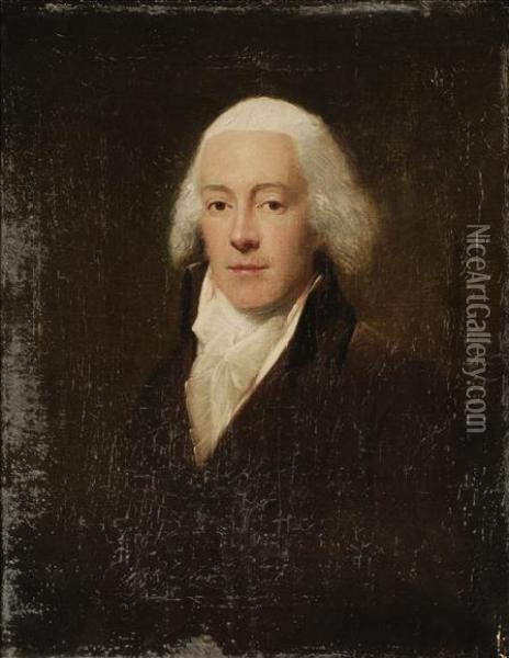 Portrait Of A Gentleman Head And Shoulders Wearing A Brown Coat Oil Painting - Lemuel Francis Abbott