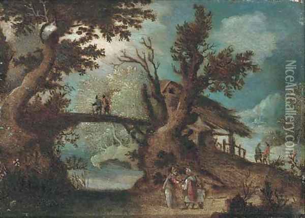 A wooded river landscape with peasants on a path Oil Painting - Pieter Stevens