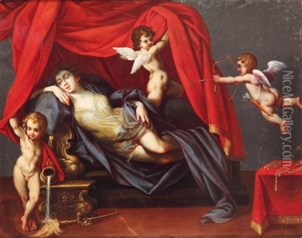 Venus Mit Amoretten Und Cupido / Venere Con Amorini E Cupido Oil Painting - Cavaliere Giovanni Baglione