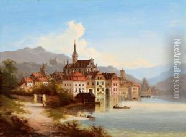 Blick Auf Schloss Heidelberg Oil Painting - J. Wilhelm Jankowski