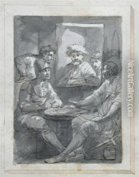 Two Soldiers Seated At A Table Oil Painting - Jurgen Ovens