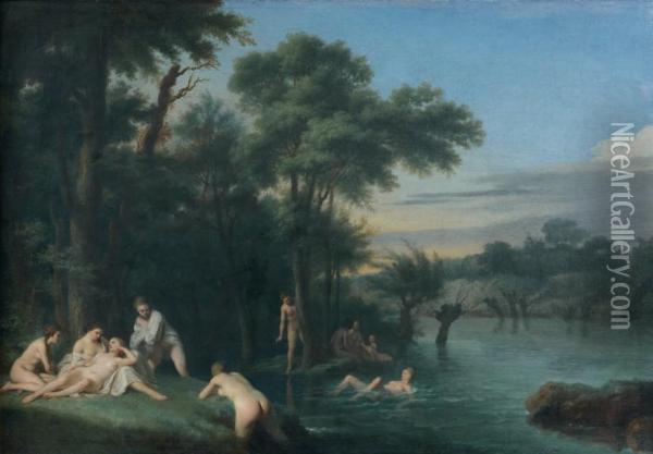 Le Bain Des Nymphes De Diane Huile Sur Toile Oil Painting - Jean-Baptiste Lallemand