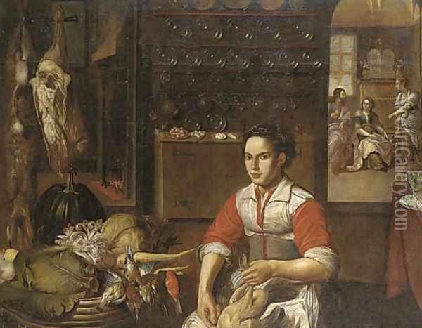 Christ in the House of Mary and Martha with a maid preparing poultry in the foreground Oil Painting - Vincenzo Campi