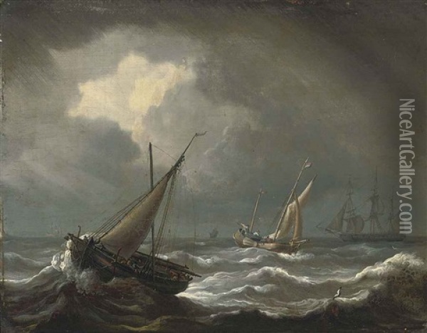 Dutch Shipping In A Gale Oil Painting - Charles Martin Powell