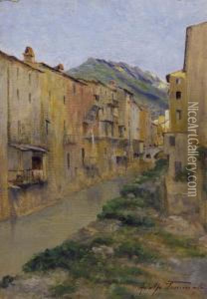 Borgo Ligure (riomaggiore) Oil Painting - Adolfo Tommasi