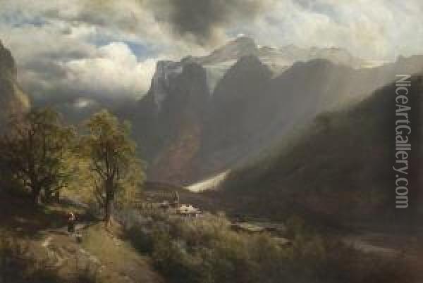 Blick Auf Das Wetterhorn Bei
 Grindelwald Oil Painting - Leopold Heinrich Voscher
