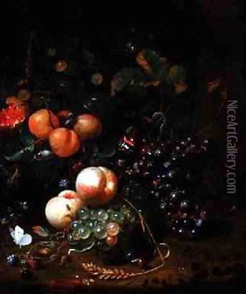 Still Life with Fruit and Flowers Oil Painting - Jan Mortel