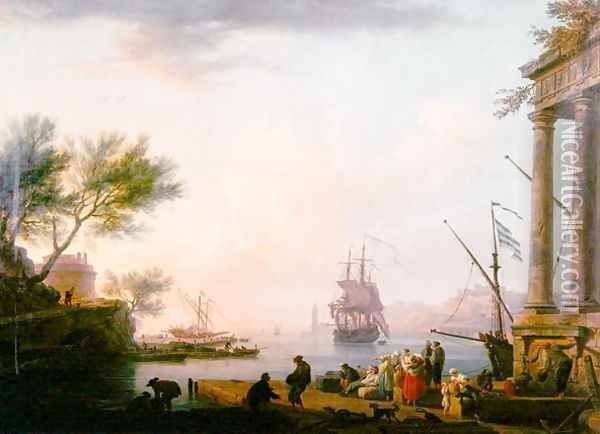 Sea Port, Sunrise, 1757 Oil Painting - Claude-joseph Vernet