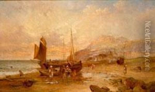 Landing The Catch Oil Painting - James Webb