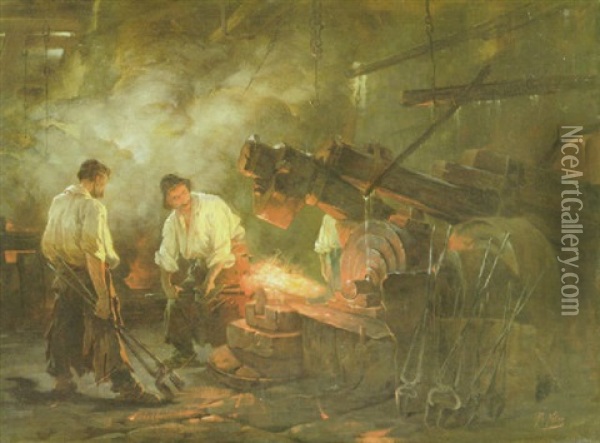 Die Hammerschmiede Von Abtsgmund Oil Painting - Friedrich von Keller