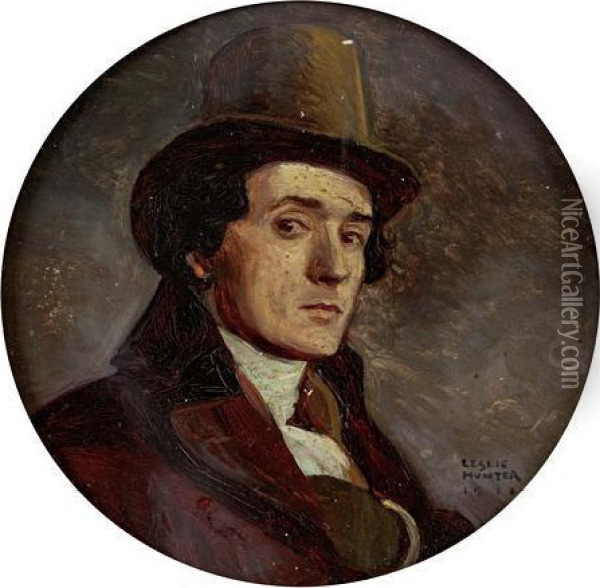 Portrait Vignette Of A Gentleman In Period Costume Oil Painting - George Leslie Hunter