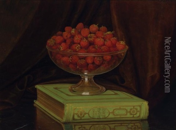 Bowl Of Strawberries Oil Painting - William Mason Brown