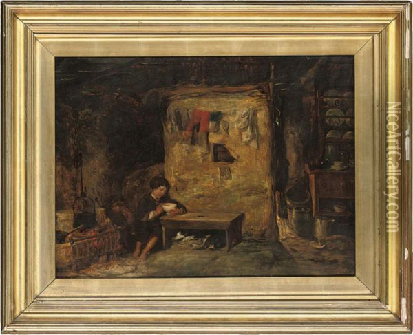 Getting Warm By The Stove Oil Painting - Erskine Nicol