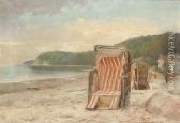 Bathing Chairs On A Beach Oil Painting - Peder Knudsen