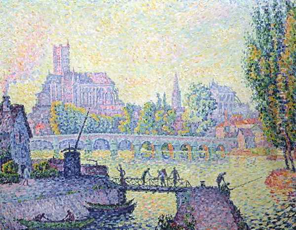 View of the bridge of Auxerre, 1902 Oil Painting - Paul Signac