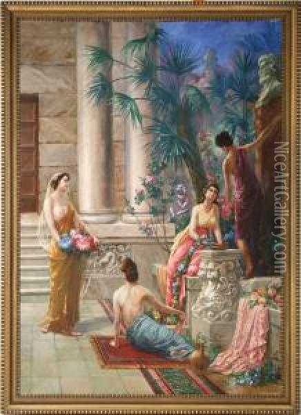Orientalisk Palatsgard Med Blomsterflickor Oil Painting - Georgii Avgusto Stenberg