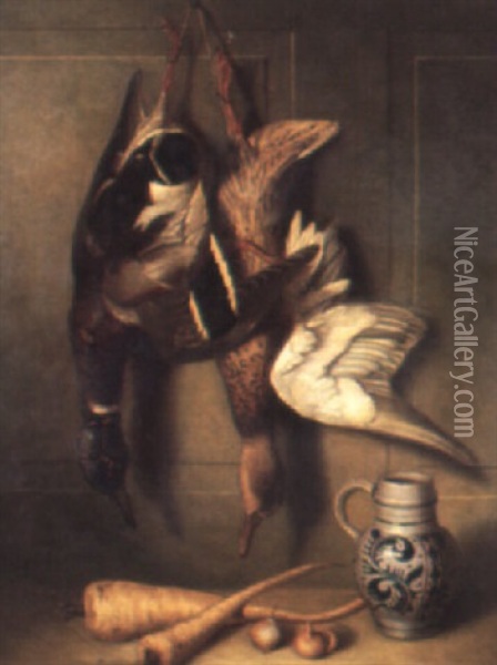 Still Life Of Dead Mallard In A Larder Oil Painting - Arnoldus Bloemers