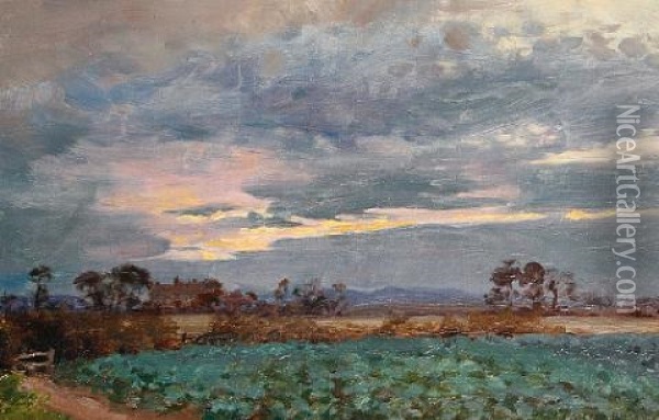 A Threatening Sunset Oil Painting - Alfred William Parsons