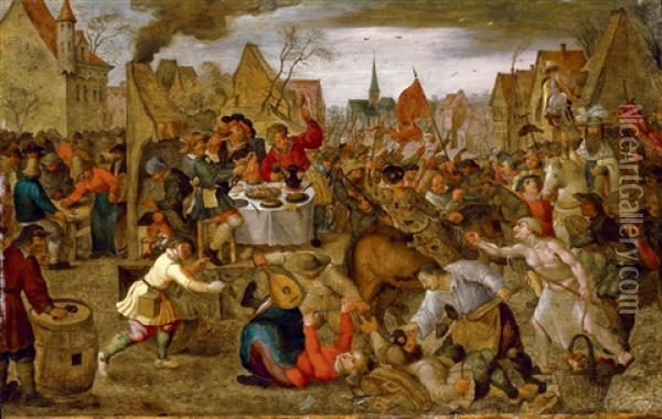 La Bataille Entre Carnaval Et Careme Oil Painting - Pieter Brueghel III
