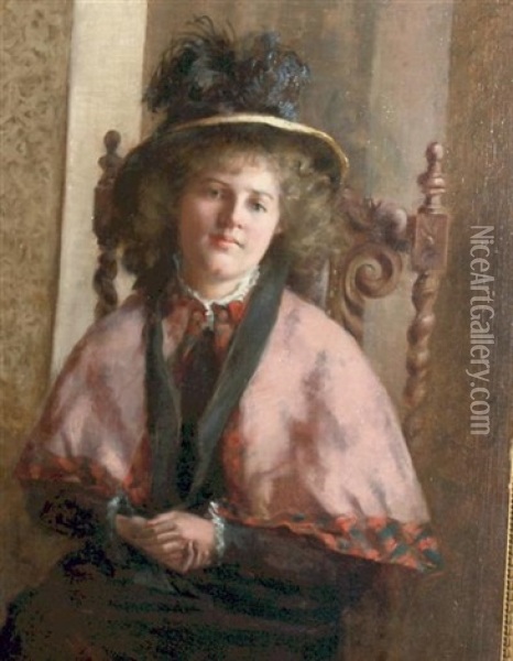Portrait Of A Lady In A Feathered Hat Oil Painting - Maria R. Dixon