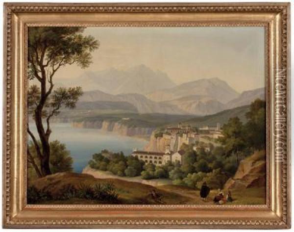 Blick Auf Die Klosteranlage In Sorrent Mit Wanderern Oil Painting - Friedrich Philipp Reinhold