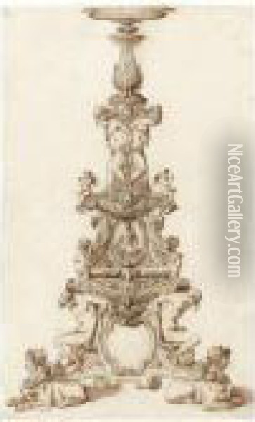 Design For An Elaborate Candlestand Oil Painting - Jacopo Strada