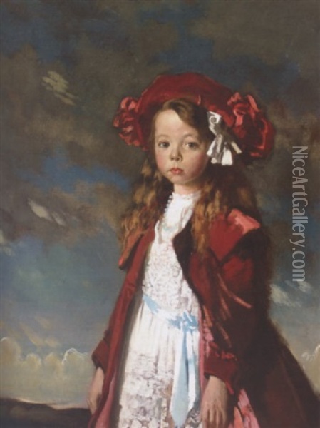 Portrait Of Miss Violette Lilian Rosemary Harmsworth, In A Landscape Oil Painting - Sir William Orpen