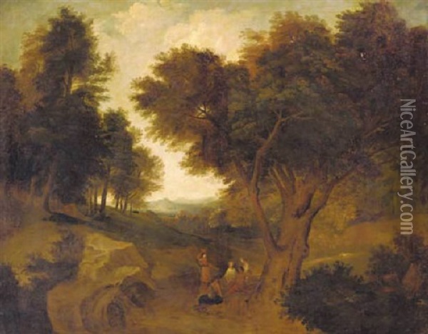 Figures Resting On A Country Path Oil Painting - Albert Meyeringh