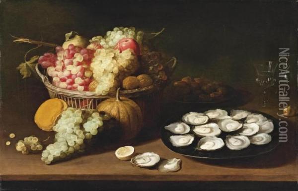 Oysters On A Pewter Platter Oil Painting - Jacob Fopsen van Es