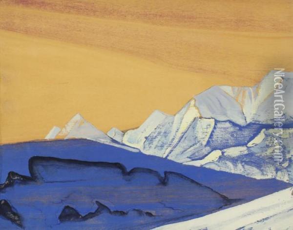 A Leaf From The Tibetan Album Oil Painting - Nicolaj Konstantinov Roerich