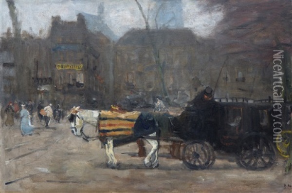 Horse-drawn Carriages At The Buitenhof In The Hague Oil Painting - Floris Arntzenius