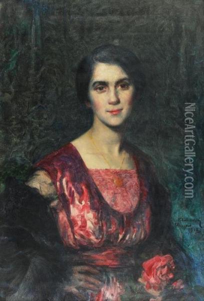 Portrait Of A Lady Oil Painting - Leopold Pilichowski