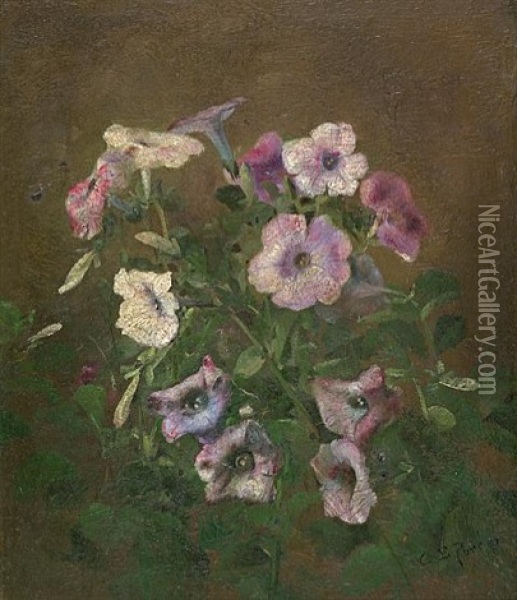 Sill Life Of Petunias Oil Painting - Charles Porter