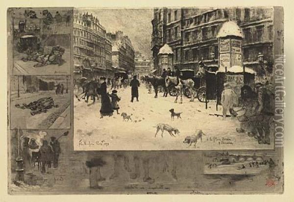 L'hiver A Paris<</b> Oil Painting - Felix-Hilaire Buhot