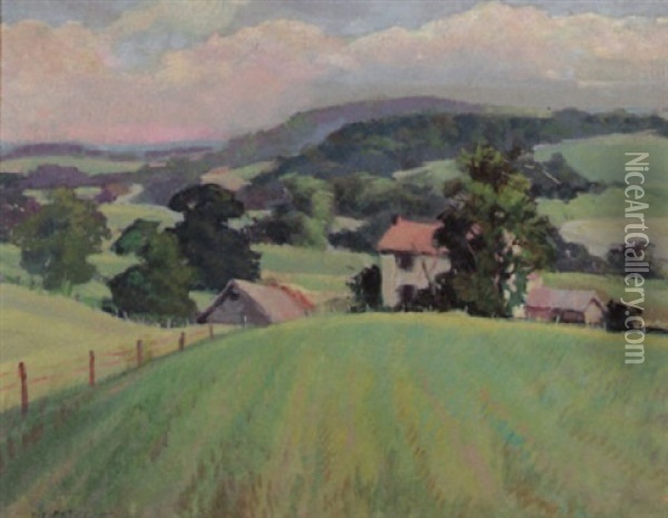 Rural Landscape With Buildings Oil Painting - Bernard E. Peters
