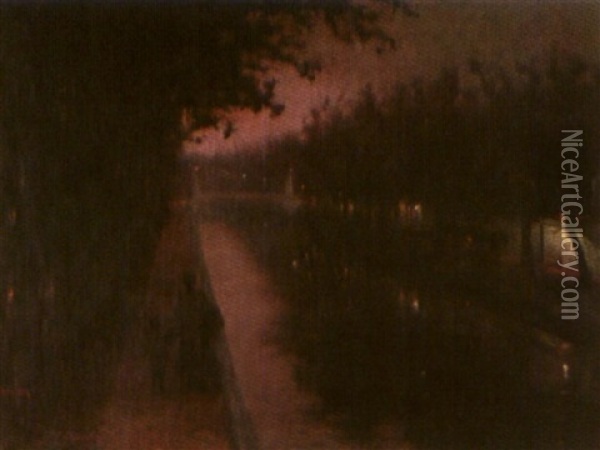 Tombee De La Nuit Le Long Du Canal Oil Painting - Franz Paul Maria Guillery