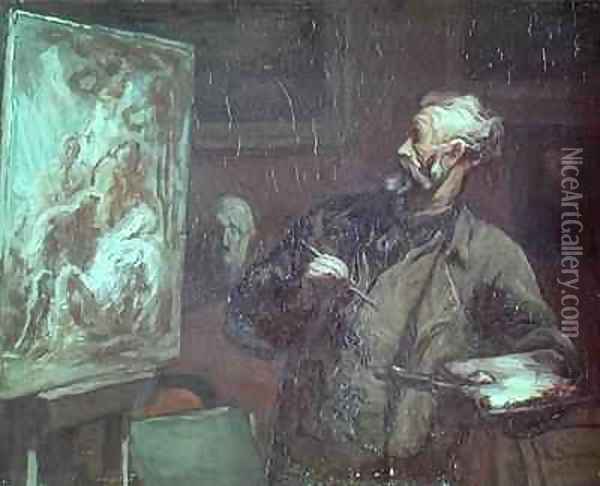 The Artist in his Studio 2 Oil Painting - Honore Daumier