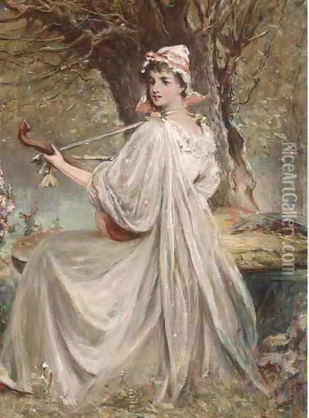 Music to make the heart grow fonder Oil Painting - Alfred Joseph Woolmer