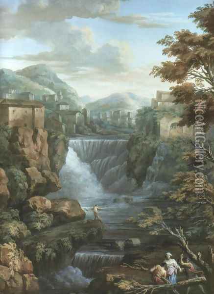 Tivoli Waterfalls Oil Painting - Charles-Louis Clerisseau