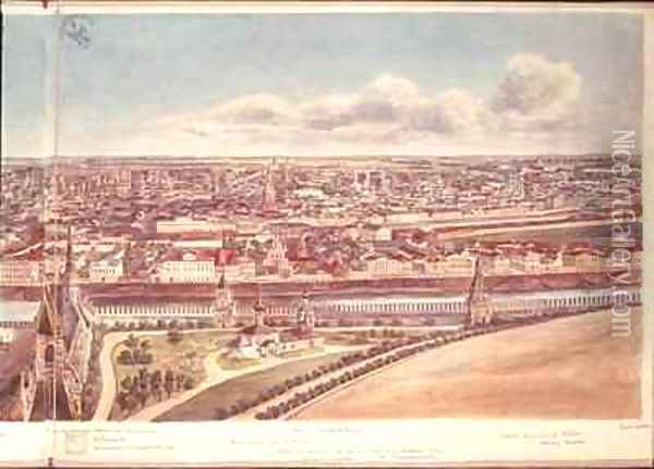 Panorama of Moscow depicting the Kremlin Walls and the Moskva River Oil Painting - Gadolle