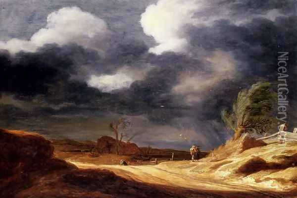 A dune landscape with travellers on a path Oil Painting - Pieter de Molyn