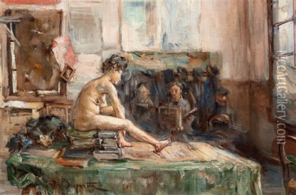The Nude Model Oil Painting - Pietro Scoppetta